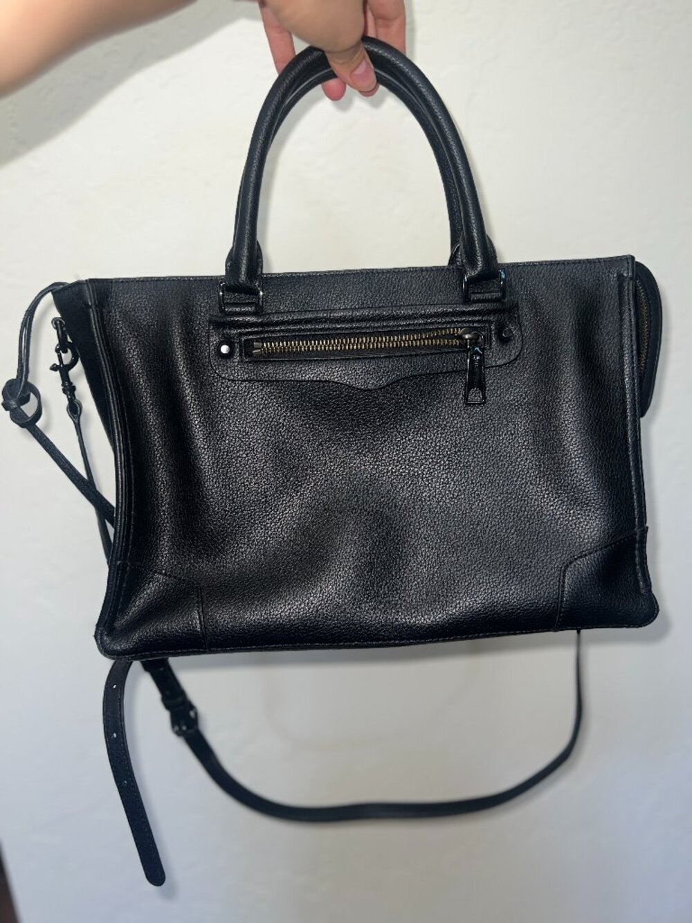Rebecca Minkoff Black Pebbled Leather Satchel Crossbody Bag